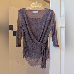 NWOT Duofulai Purple Shiny Glitter Mesh 3/4 Sleeve Wrap Top One Size